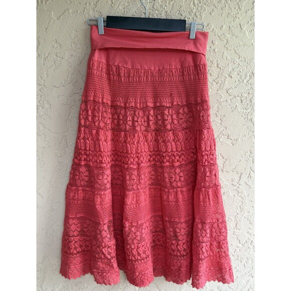 Now & Then Dresses & Skirts - Vintage Now & Then Women’s M Skirt Orange Crochet Lined Bohemian Tiered Cowgirl